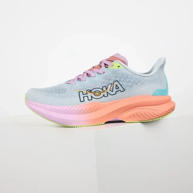 Hoka Blue Pink Engineered Knit Upper Gradient Midsole Running Shoes 9