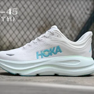 Hoka Zapatos de correr con parte superior de malla ingenierizada blanca y azul, mediasuela gruesa multicapa
