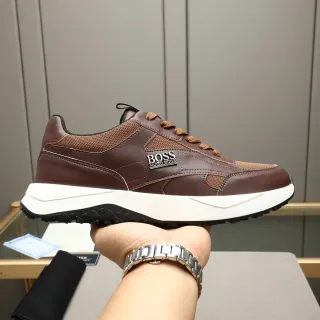 Hugo Boss ब्राउन लेदर-मेश हाइब्रिड चंकी स्नीकर्स