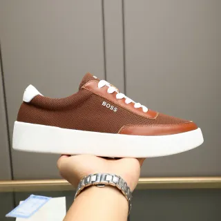 Hugo Boss Brown Mesh and Leather Platform Lifestyle Sneakers