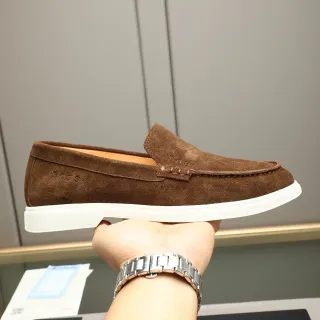 Hugo Boss Brown White Suede Upper Rubber Sole Loafer