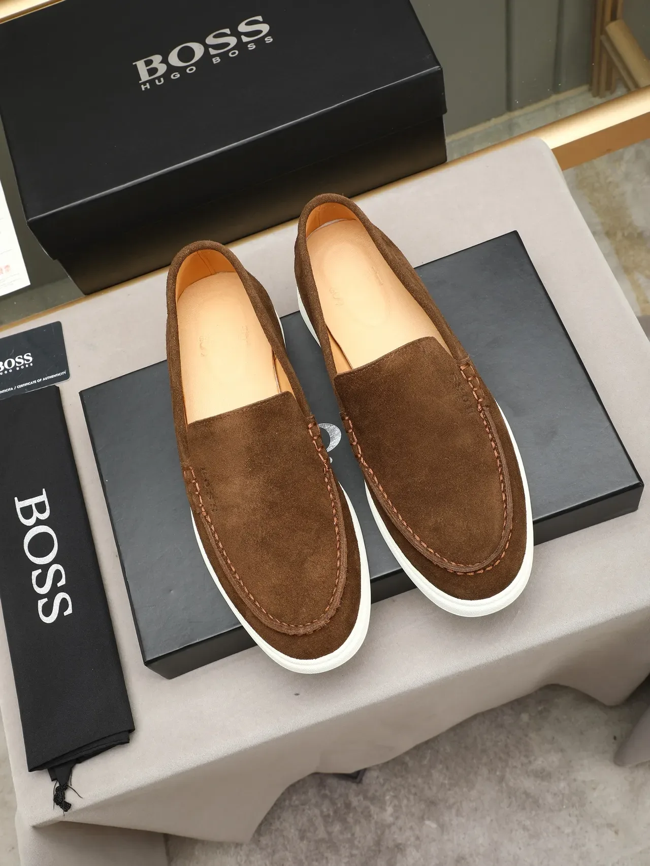 Hugo Boss Brown White Suede Upper Rubber Sole Loafer 3