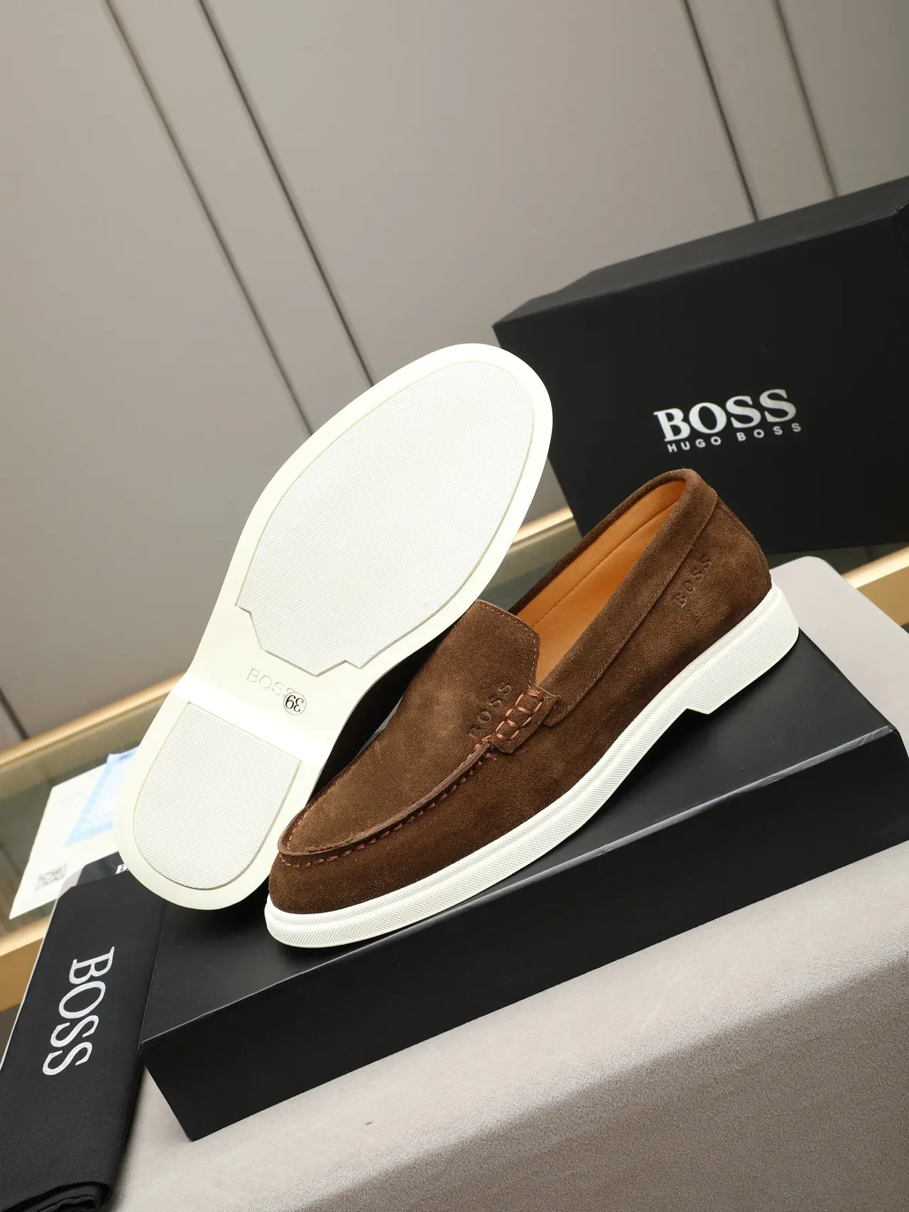 Hugo Boss Brown White Suede Upper Rubber Sole Loafer 5