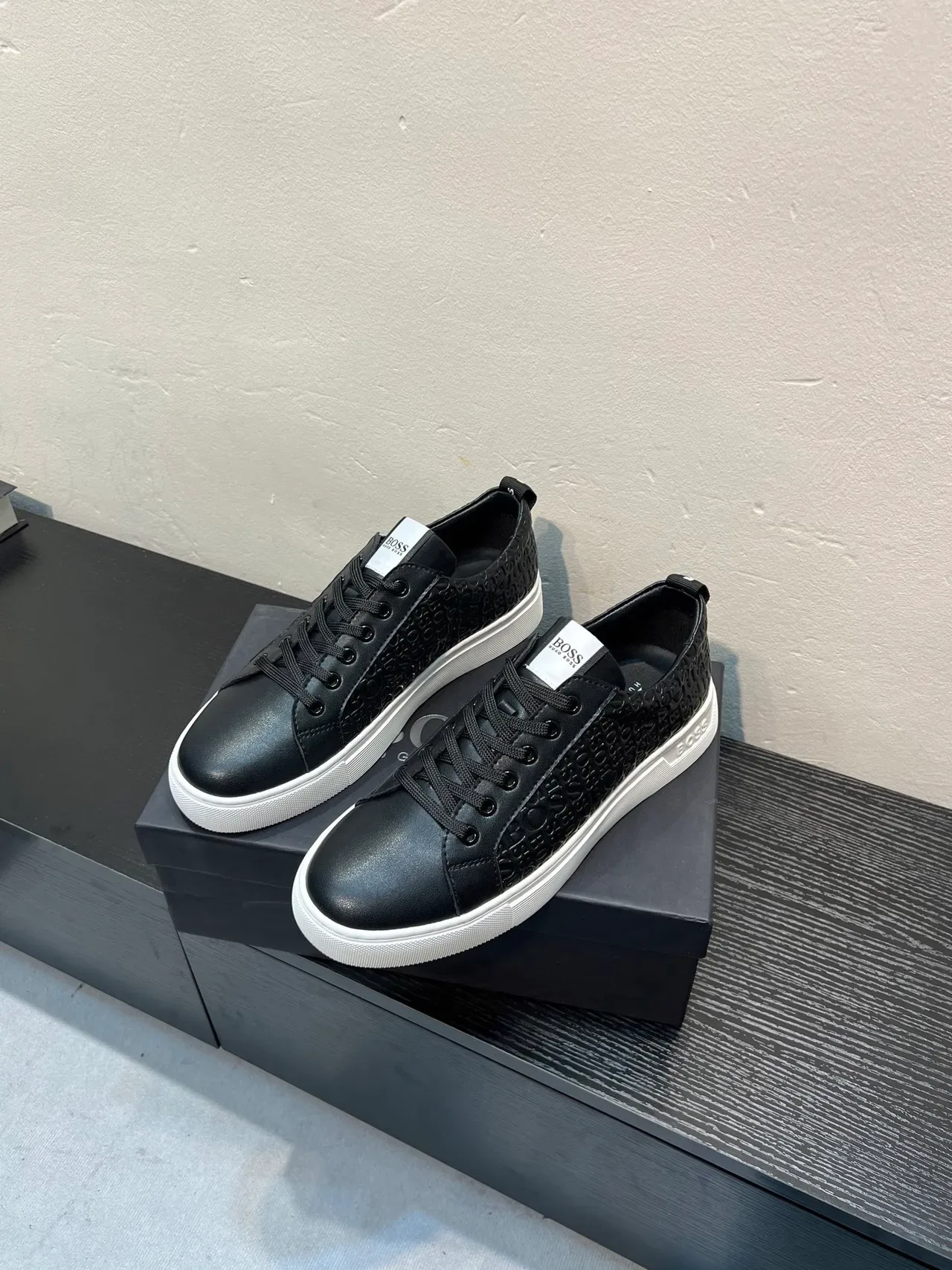 Hugo Boss Embossed Monogram Black and White Lifestyle Sneakers 3