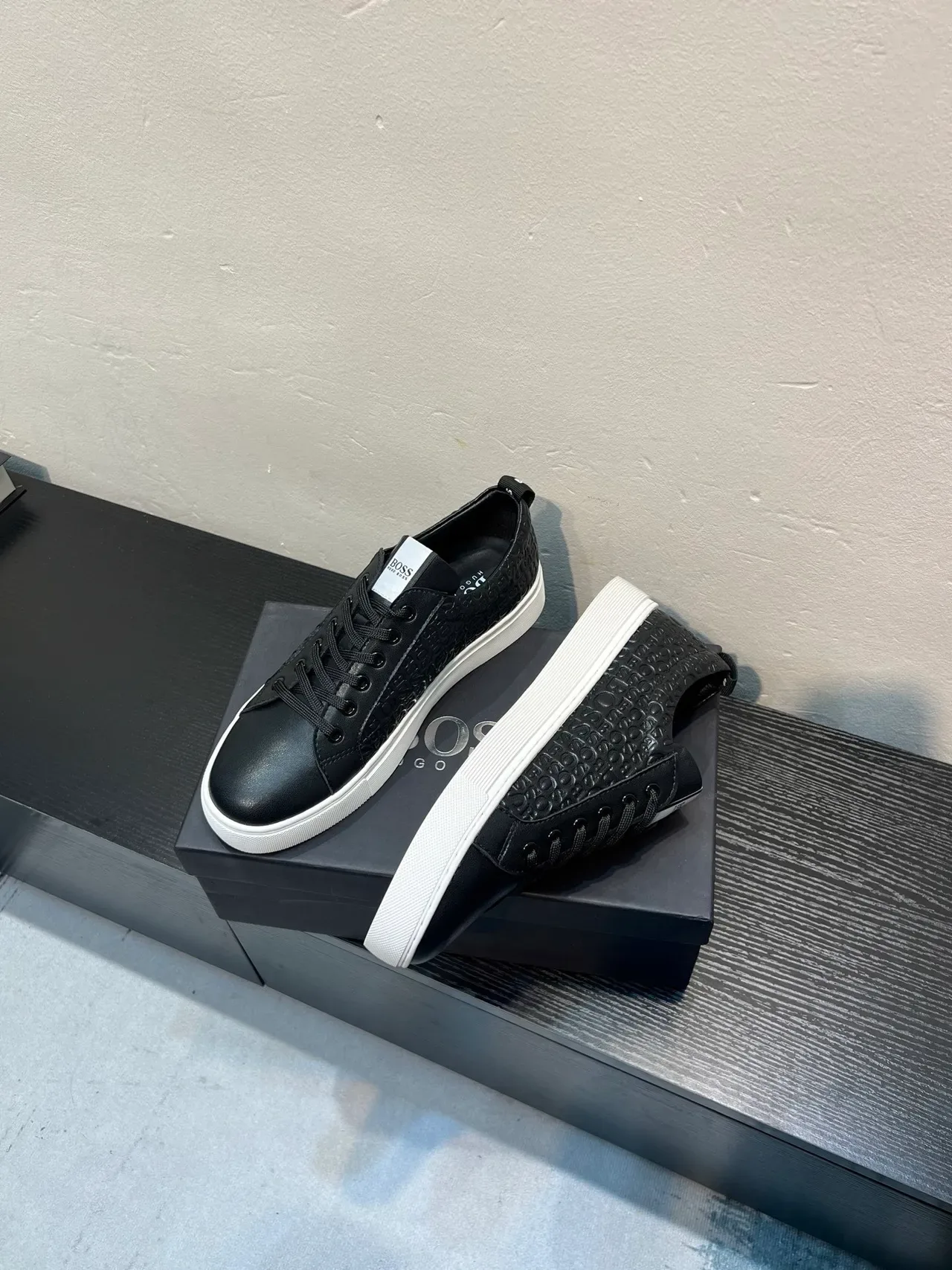 Hugo Boss Embossed Monogram Black and White Lifestyle Sneakers 4