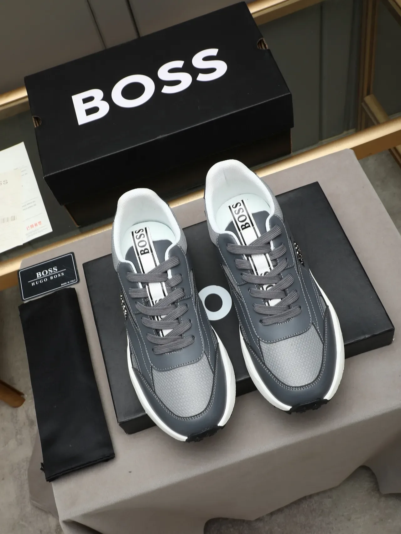 Hugo Boss Gray Mesh and Leather Lifestyle Sneaker 2