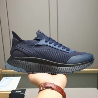 Hugo Boss Navy Black Knit Sock-Fit Upper Ribbed Texture Paneling Lifestyle Sneakers