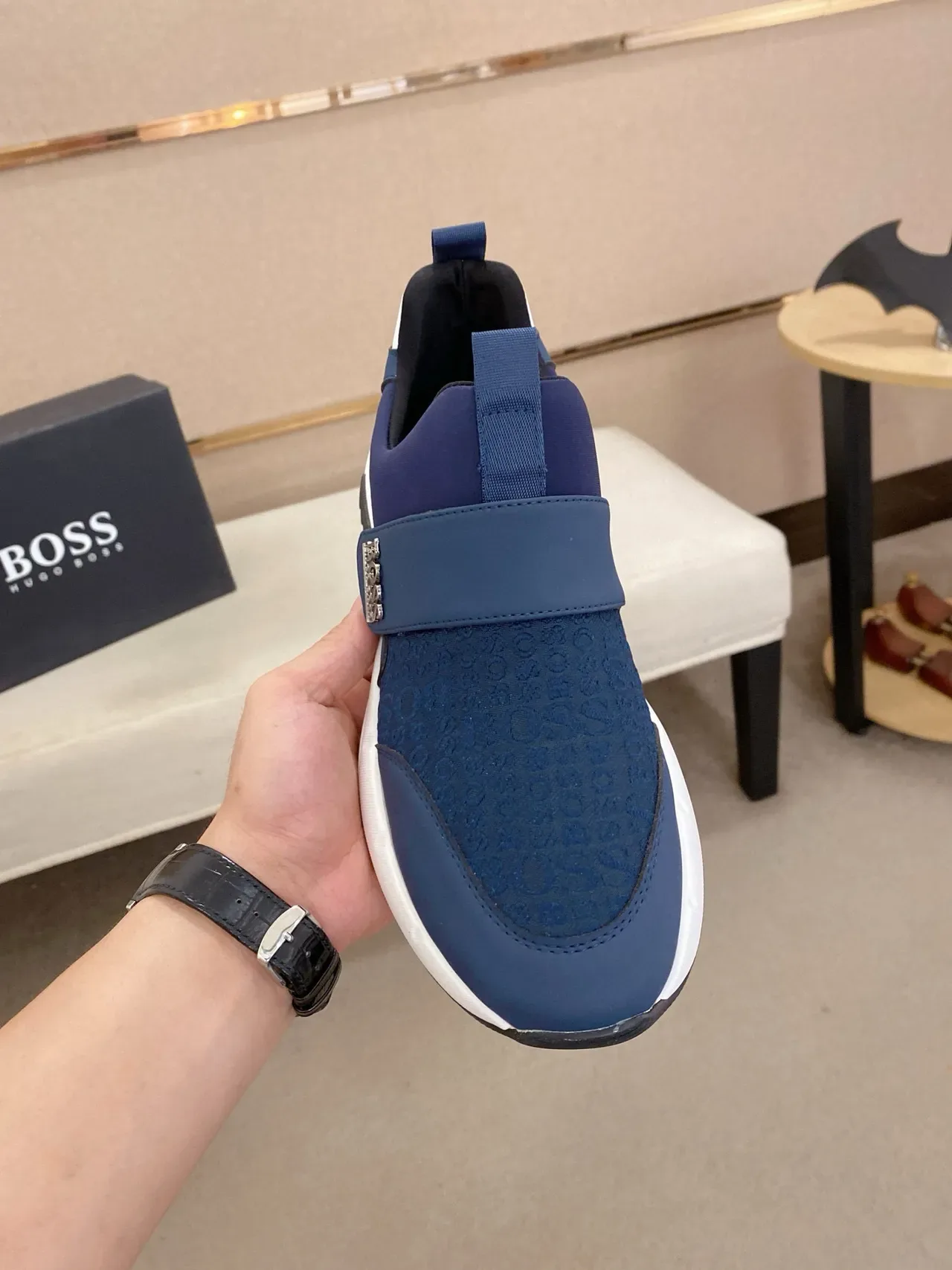 Hugo Boss Tênis azul marinho branco Slip-On Alça Elástica Estilo de vida 2