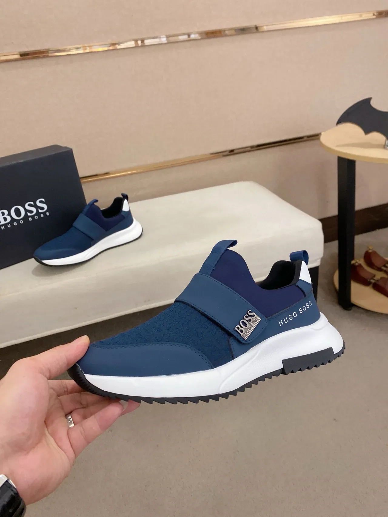 Hugo Boss Tênis azul marinho branco Slip-On Alça Elástica Estilo de vida 3