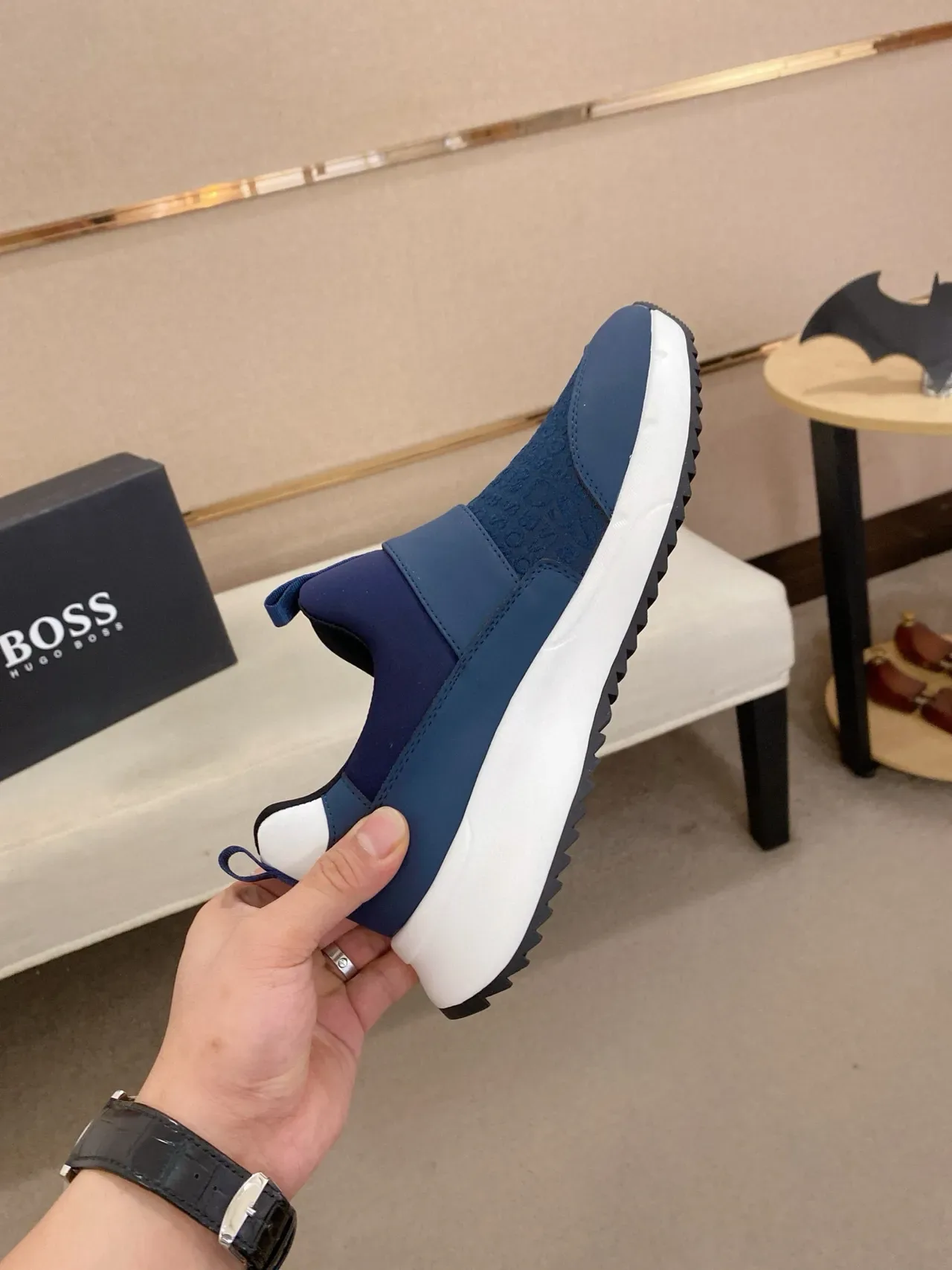 Hugo Boss Tênis azul marinho branco Slip-On Alça Elástica Estilo de vida 5