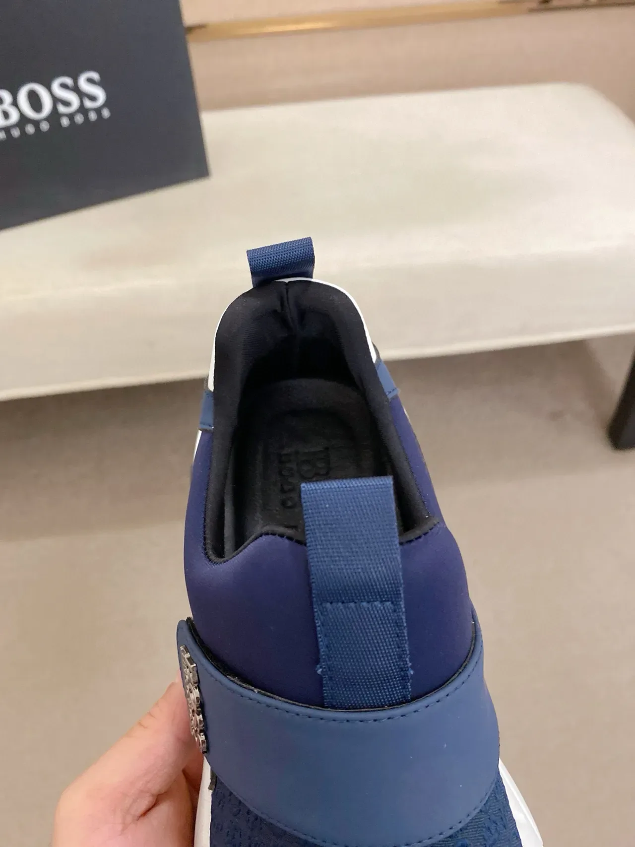 Hugo Boss Tênis azul marinho branco Slip-On Alça Elástica Estilo de vida 6