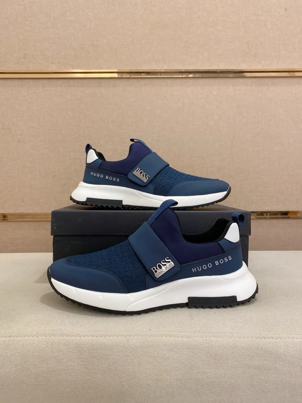 Hugo Boss Tênis azul marinho branco Slip-On Alça Elástica Estilo de vida 7