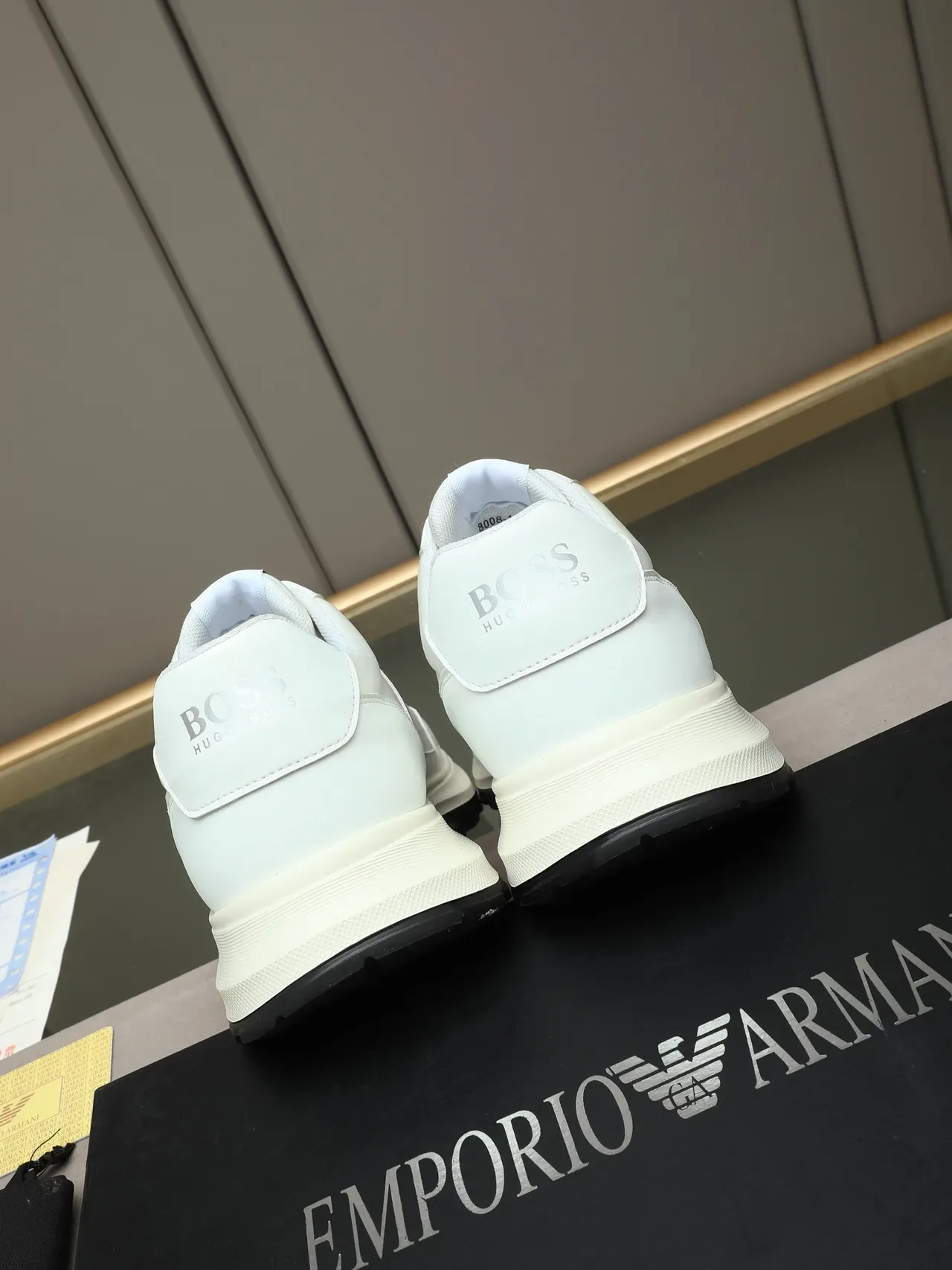 Hugo Boss White Black Leather-Like Upper Striped Logo Panel Sneakers 3