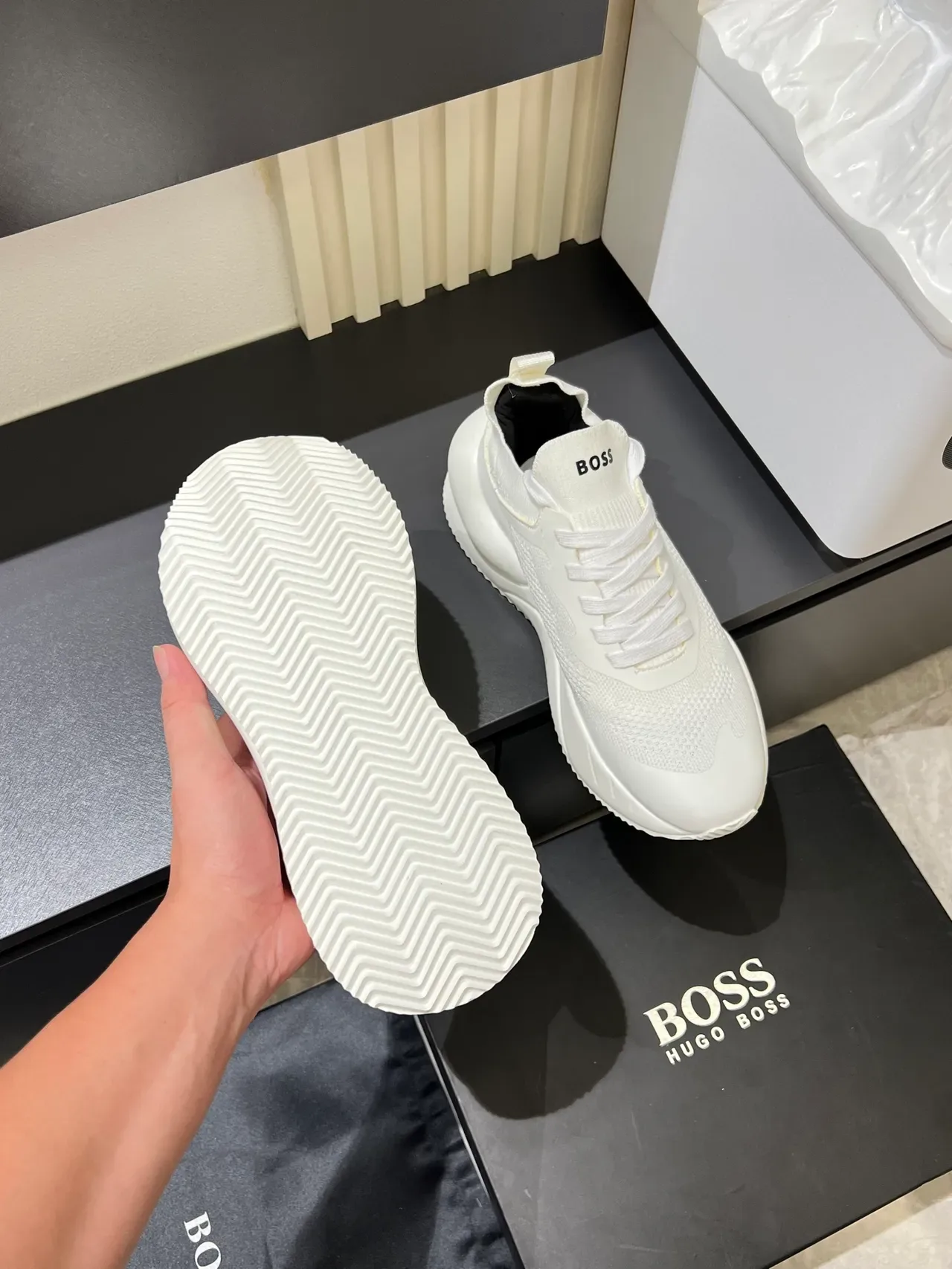 Hugo Boss White Knit Chunky Sneakers 3