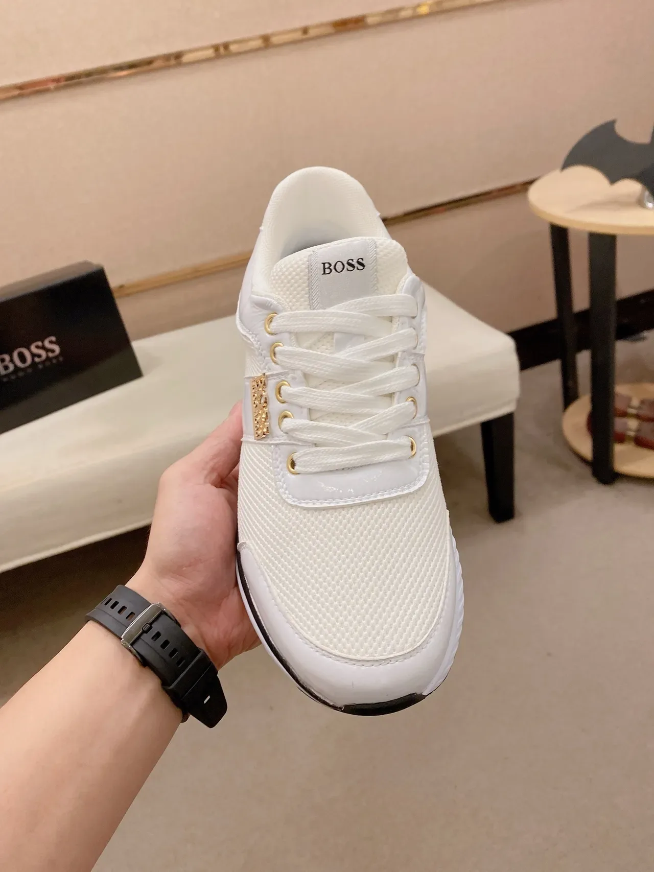 Hugo Boss White Mesh and Leather Lifestyle Sneaker 5