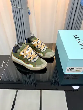 Lanvin أخضر متعدد الألوان متعدد الطبقات متعددة اللوحات العلوية نمط زيجزاغ أحزمة أحذية نمط حياة 1