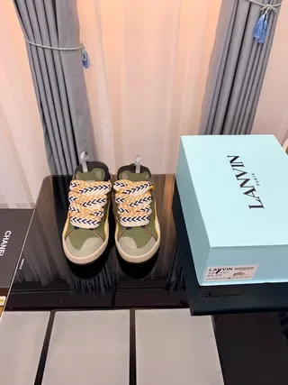 Lanvin أخضر متعدد الألوان متعدد الطبقات متعددة اللوحات العلوية نمط زيجزاغ أحزمة أحذية نمط حياة 6