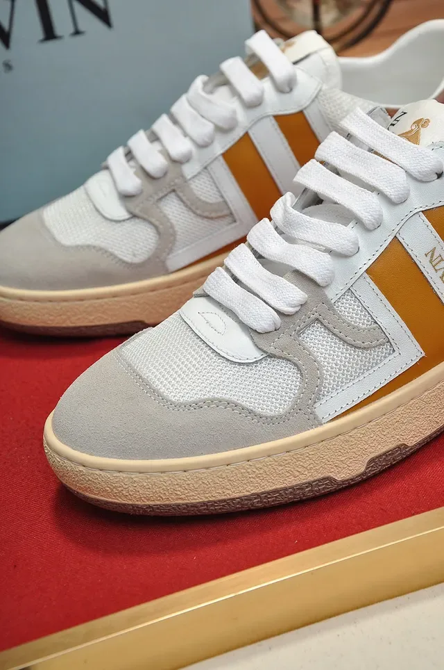 Lanvin White Brown Low-Top Mixed-Material Upper Sneakers 3