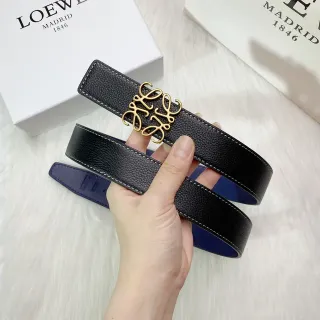 Loewe Anagram Belt Black and Blue Reversible Leather Belt