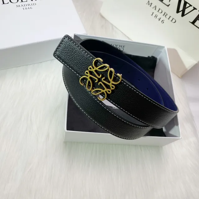 Loewe Anagram Belt Black and Blue Reversible Leather Belt 4