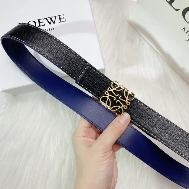Loewe Anagram Belt Black and Blue Reversible Leather Belt 5