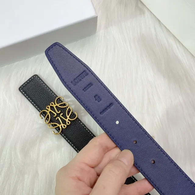 Loewe Anagram Belt Black and Blue Reversible Leather Belt 8