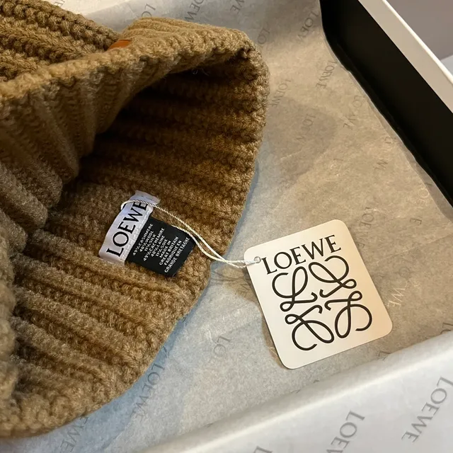 Loewe Brown Beige Ribbed Knit Folded Cuff Beanie 5