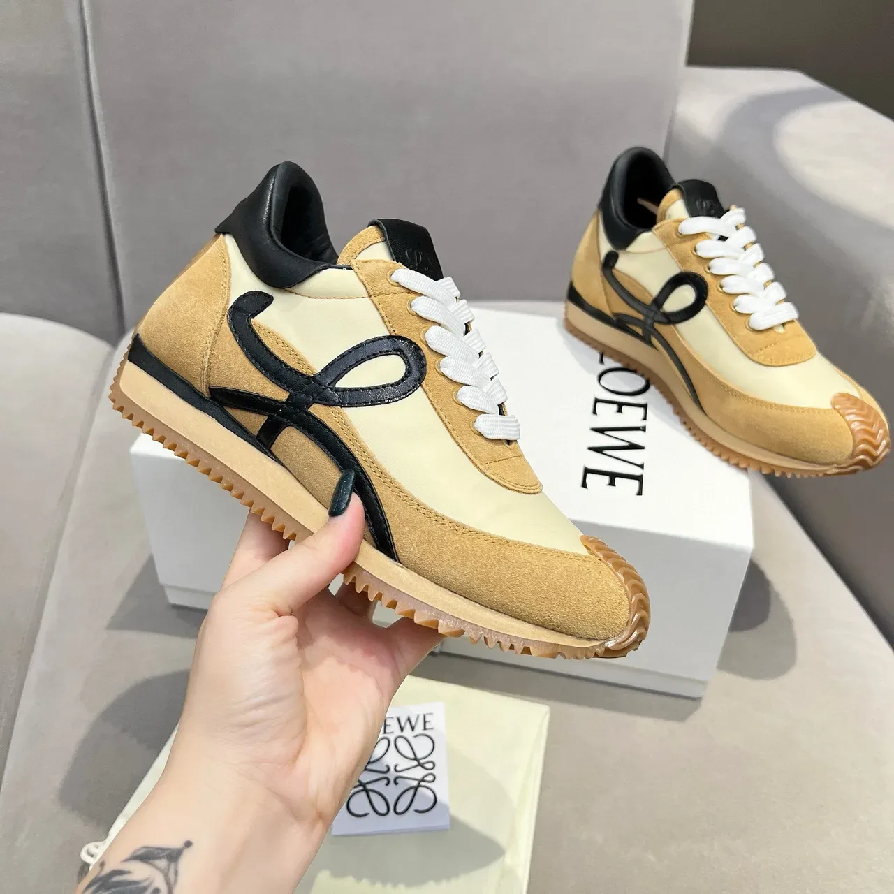 Loewe Flow Runner Beige Tan Black sneakers lifestyle 7