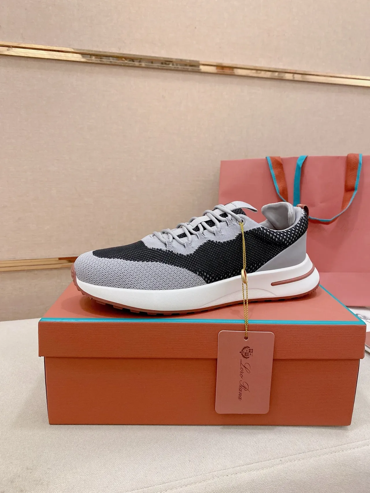 Loewe Gray Black Knit Upper Color-Blocked Sneakers 1