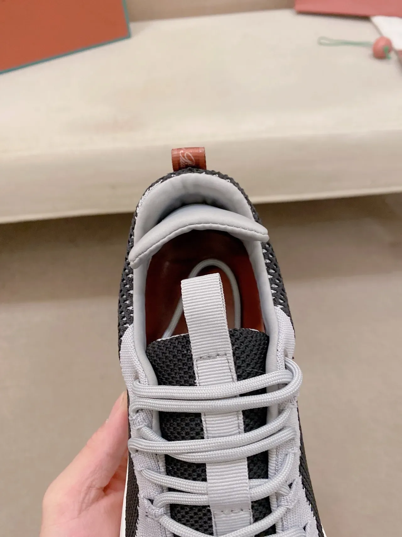 Loewe Gray Black Knit Upper Color-Blocked Sneakers 4