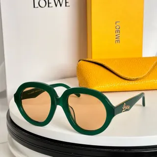Loewe Green Beige Oversized Oval Frame Cutout Temple Detail Sunglasses
