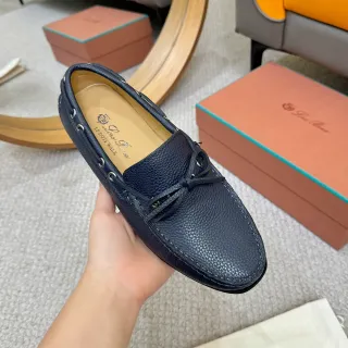 Loewe LP Dots Walk Navy Pebbled Leather Loafers
