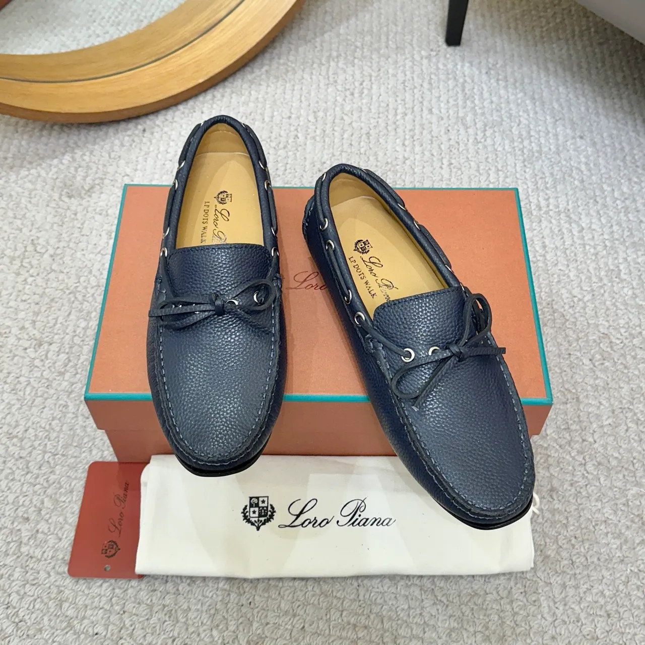 Loewe LP Dots Walk Navy Pebbled Leather Loafers 2