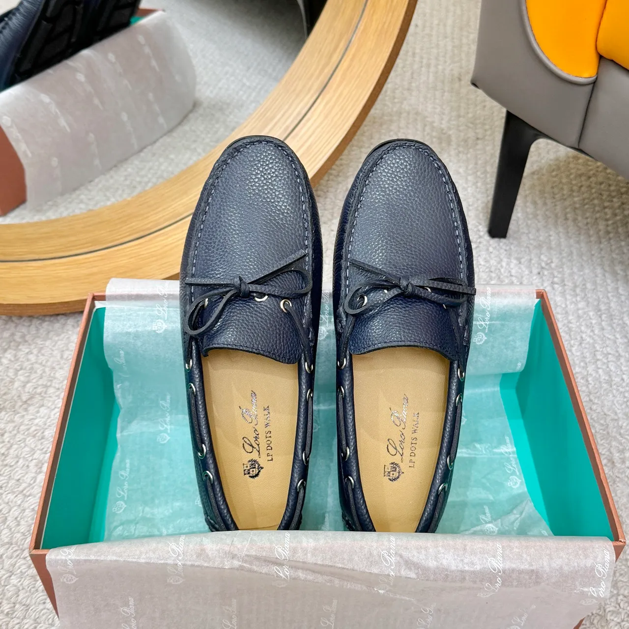 Loewe LP Dots Walk Navy Pebbled Leather Loafers 3
