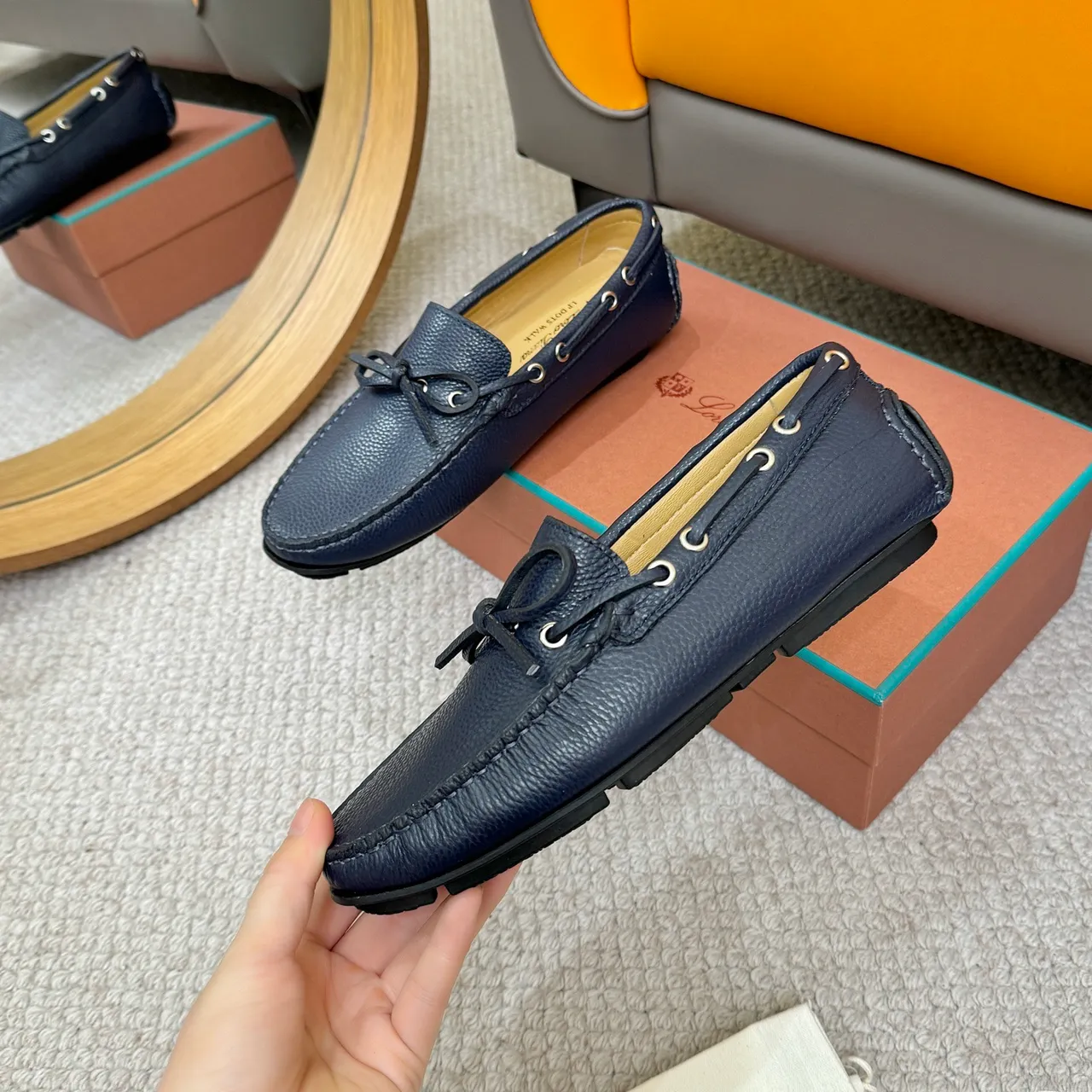 Loewe LP Dots Walk Navy Pebbled Leather Loafers 5