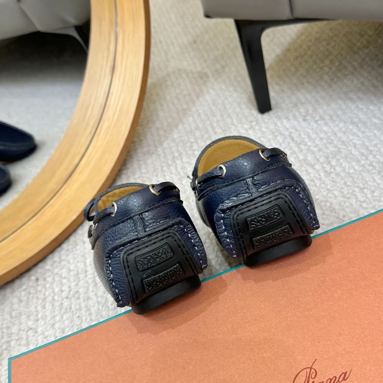 Loewe LP Dots Walk Navy Pebbled Leather Loafers 9