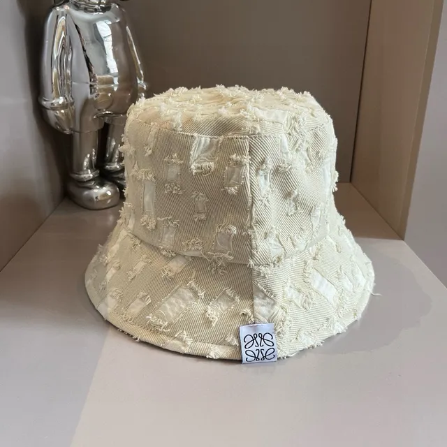 Loewe Patchwork Beige Black Deconstructed Frayed Edge Bucket Hat 3