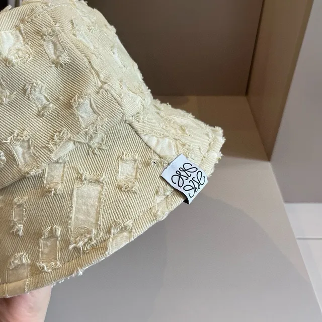 Loewe Patchwork Beige Black Deconstructed Frayed Edge Bucket Hat 6