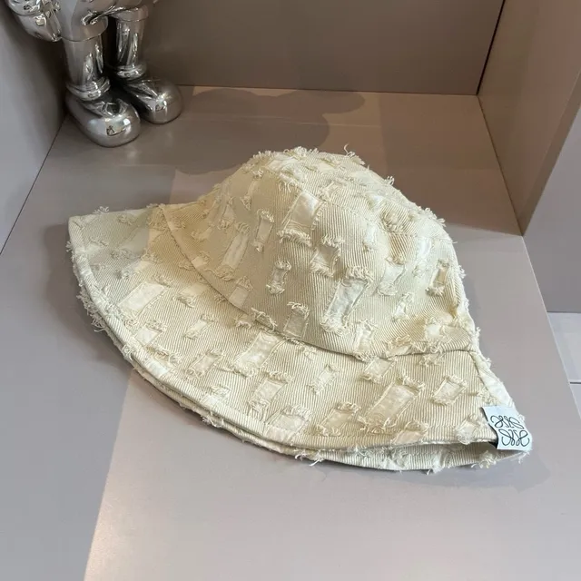 Loewe Patchwork Beige Black Deconstructed Frayed Edge Bucket Hat 7
