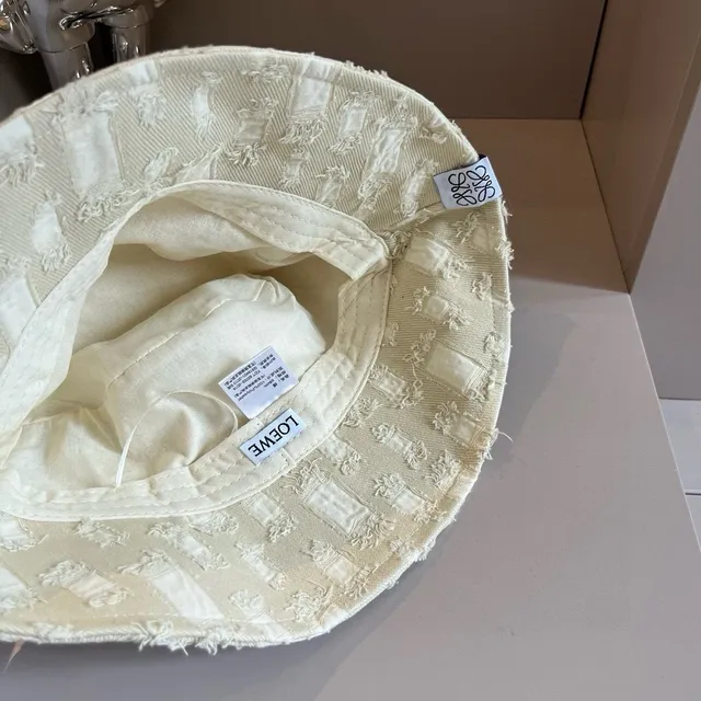 Loewe Patchwork Beige Black Deconstructed Frayed Edge Bucket Hat 8