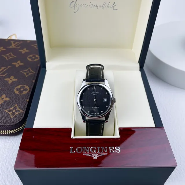 Longines Black Silver Stainless Steel Case Textured Guilloché Dial Mechanical Watch 4