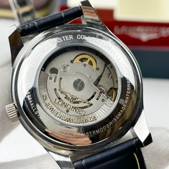 Longines Black Silver Stainless Steel Case Textured Guilloché Dial Mechanical Watch 6