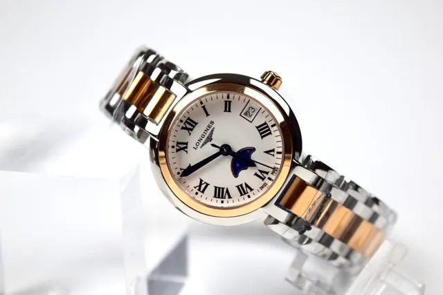 Longines Argent Or Bicolore Acier Inoxydable Phase Lunaire Complication Montre Mécanique 7