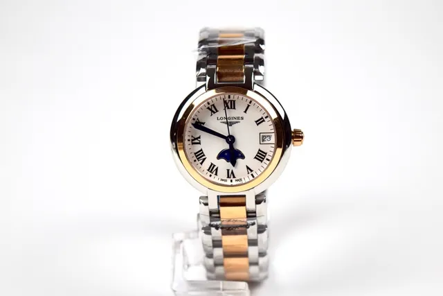 Longines Argent Or Bicolore Acier Inoxydable Phase Lunaire Complication Montre Mécanique 9