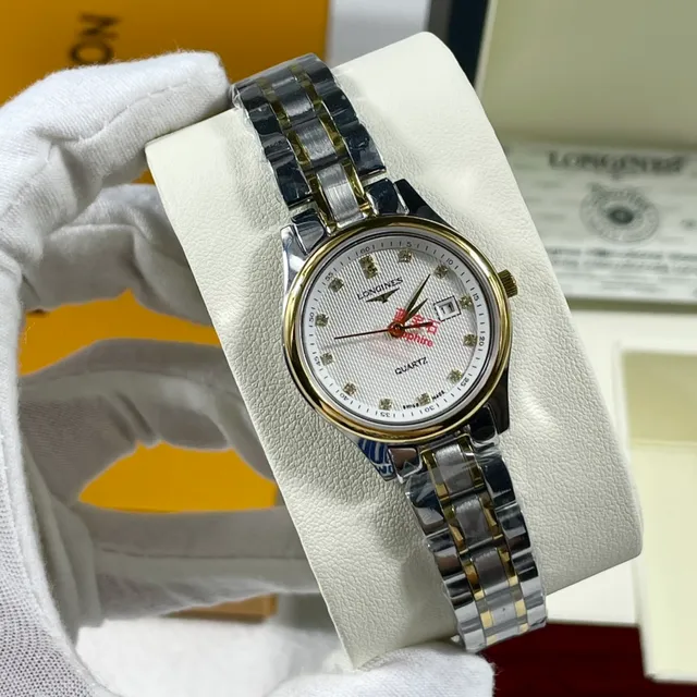 Longines White Gold Two-Tone Stainless Steel Guilloché Dial Quartz Watch 6