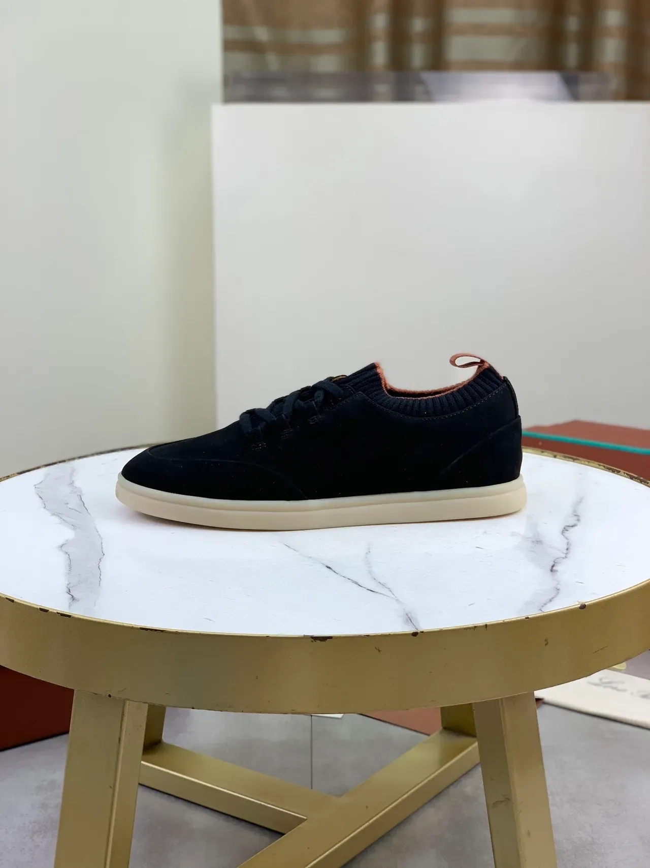 Loro Piana Black Suede Knit Collar Gum Sole Sneakers 5