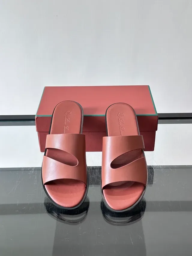 Loro Piana Croc-Embossed Two-Strap Slide Casual Sandals 9