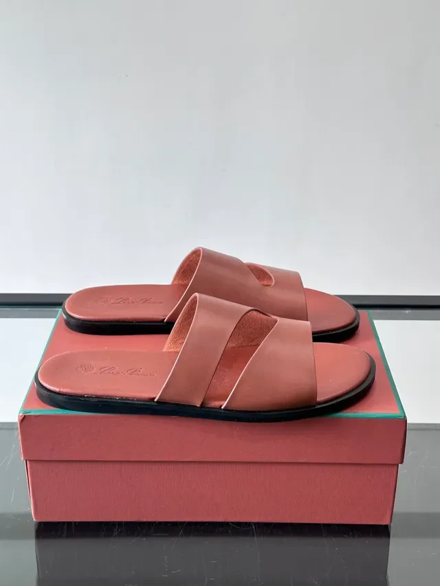 Loro Piana Croc-Embossed Two-Strap Slide Casual Sandals 16
