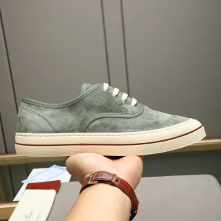 Loro Piana Green Beige Suede Upper Low-Top Silhouette Casual Shoes