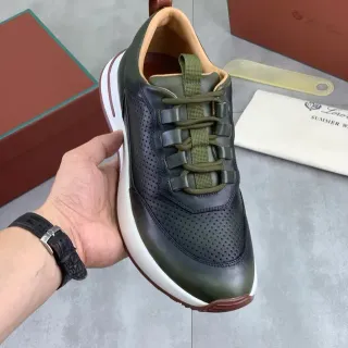 Loro Piana Perforated Leather Olive Green Lifestyle Sneakers